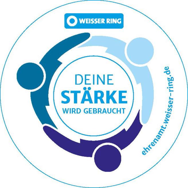 Kreis aus grafischen Menschen, die einen Text umranden, der sagt "Deine Stärke wird gebraucht"